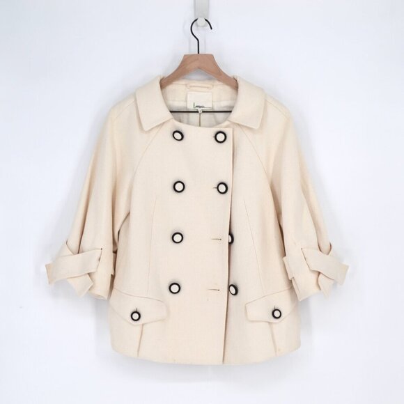 3.1 Phillip Lim Double Breasted Short Coat Cream Cotton 3/4 Sleeve Women's 2 - Picture 1 of 12